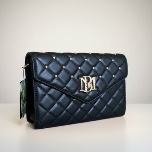 NWT Badgley Mischka Black Quilted Studded Clutch Crossbody Evening Bag
